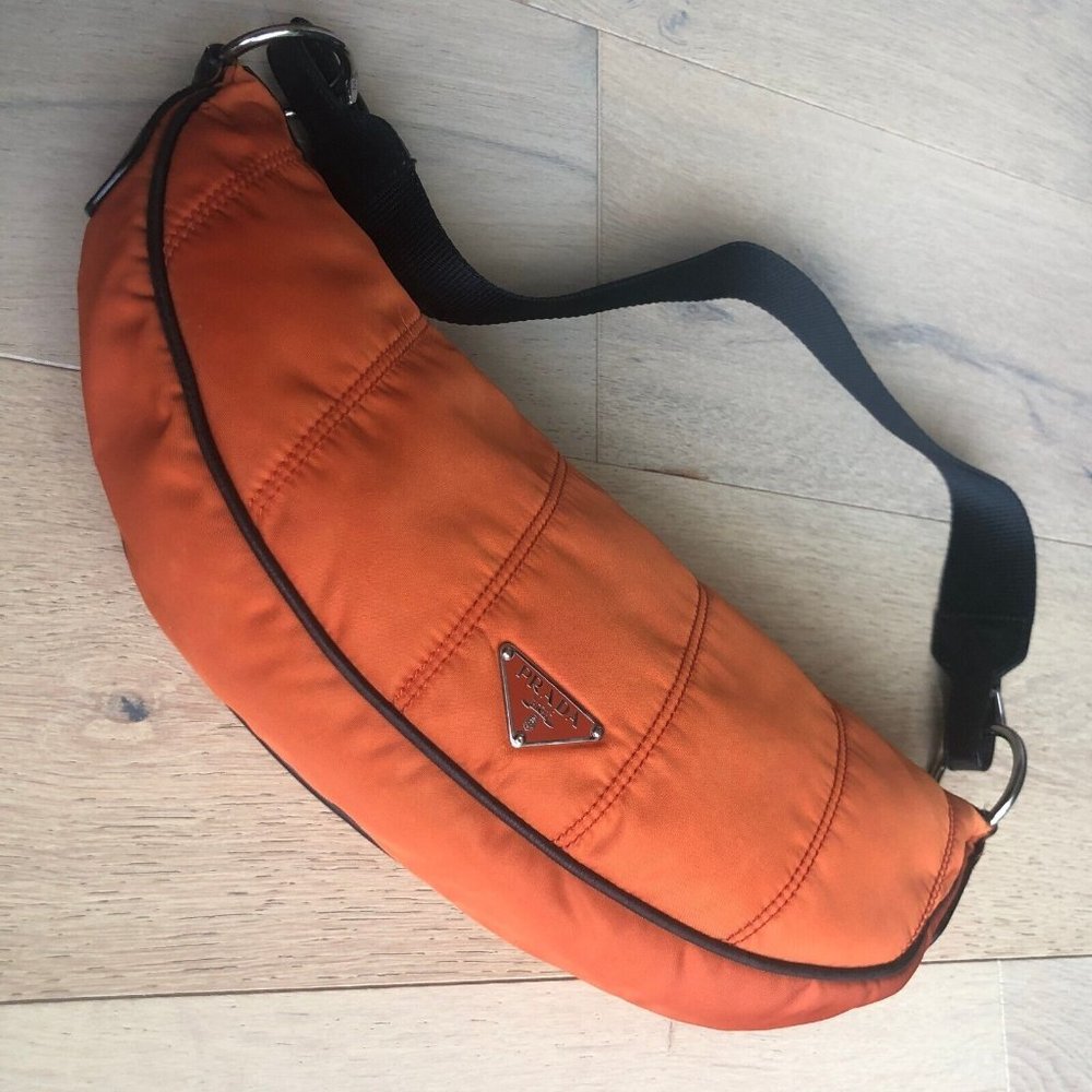 Prada Shoulder Bag - Orange Nylon and Black Leather